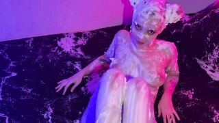 Petite Amateur Deepthroats Big Uncut Cock Covered In Foam