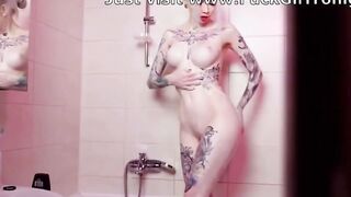 Inked Blonde Blows Dick pov | Deep throat Cum Drink