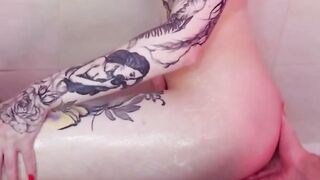 Inked Blonde Blows Dick pov | Deep throat Cum Drink