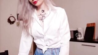 Inked Blonde Blows Dick pov | Deep throat Cum Drink