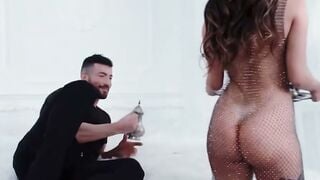 Martina Blows Long Dick While Wearing Fishnet Bodysuit
