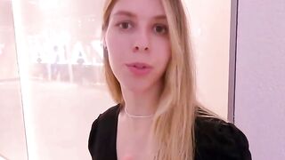 Blonde Shoplifter Deepthroats Dick in Outdoor Mall Bathroom