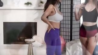 Desiree Dulce & Cami Strella Strip Tight Workout Pants for Passionate Lesbo Couch Sex