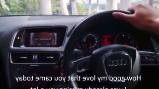 Inked Teenie Blows Penis Into Vehicle And Swallows Cum