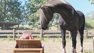 Emily Deepthroats Massive Horse Dick in Sunny Stable