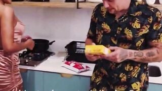 Inked Teens Coworker Blows Penis and Takes Anal Jizzed inside Kitchen