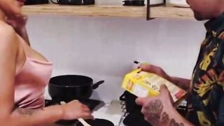 Inked Teens Coworker Blows Penis and Takes Anal Jizzed inside Kitchen
