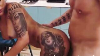 Inked Teens Coworker Blows Penis and Takes Anal Jizzed inside Kitchen