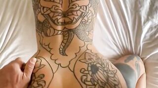 Inked Eighteen Marseline Gets Anal Pounded On White Bed