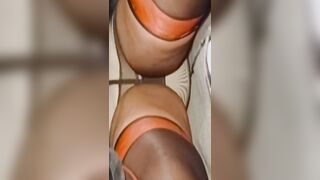 BlueGirl70 Flabby Upskirt in Tight Orange Tights Close Up