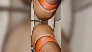 BlueGirl70 Flabby Upskirt in Tight Orange Tights Close Up