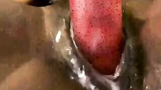 Black Girl Creams Her Big Pussy With A Red Dildo On Webcam