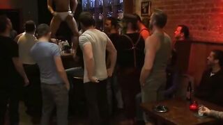 Isaac Hardy Rope Bound Gay Gangbang in Public Bar