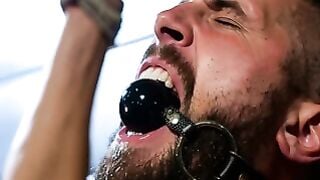 Wesley Woods Sucks Dildo While Suspended & Plugged in Hardcore Gay Bondage