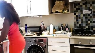 Ebony Maid Spanked and Butt Fucked by White Master in Kitchen