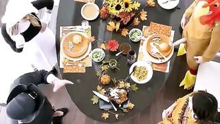 Stocking-Wrapped 18 Year Old Deepthroats Hard Dick At Family Thanksgiving Orgy