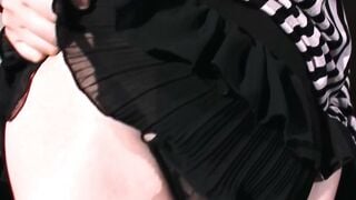 Japanese Shemale in Black Boots Gives Intense Close-Up Handjob on Couch