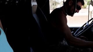 Emma Hix Deepthroats Stepdad's Thick Cock in Military Truck
