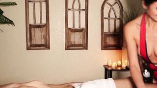 Coco Scorpio Straddles Prone Client For Oily Massage Table Handjob