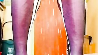 BlueGirl70 Squirts Thick Fluids Down Sheer Tights & Soaks Lingerie