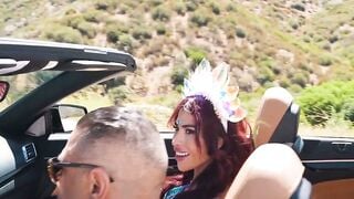 Busty Trans Hitchhiker Sucks Cock In Car Then Gets Hard Ass Fucked