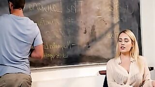 Busty Blonde MILF Seduces College Girl in Classroom - Savannah Bond