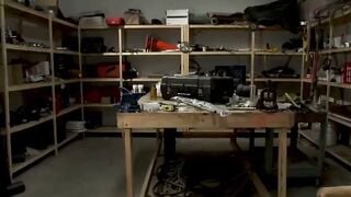 Paris Rough Anal Fucks Bound Tattooed Slave on Workshop Couch