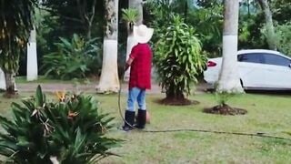 Karla Lane & Kharti Suck Cock And Swallow Cum From The Gardener
