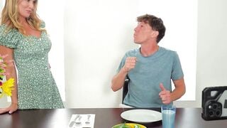 Tattooed Blonde Stepmom Deepthroats Stepson With Huge Jugs