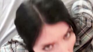 POV Step Sis Deepthroats Thick Cock & Swallows Amateur Cum in Plaid Uniform