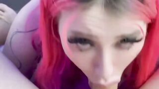 Pink-Haired Inked Cougar Deepthroats And Swallows Amateur Jizzed POV