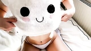 POV College Schoolgirl Sucks Cock in White Underwear & Fluffy Mask