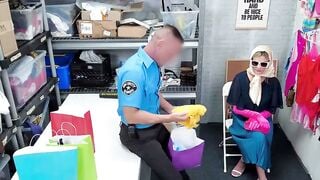 Blonde MILF Ellie Deepthroats Security Guard Peter's Big Dick in Backroom