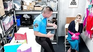Blonde MILF Ellie Deepthroats Security Guard Peter's Big Dick in Backroom