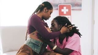 Ebony Coed Deepthroats Shemale Nurse BBC in Medical Exam Room