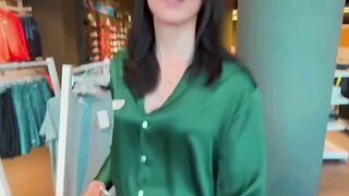 Eva Soda Deepthroats Cock in Tight Green Shirt Fitting Room POV