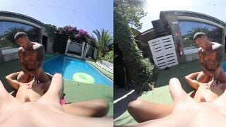 POV Double Blowjob From 2 Muscular Inked Guys At The Pool