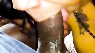 Amateur Ebony Sucks Big Black Dick on Webcam