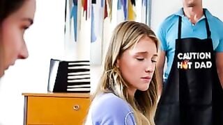 Redhead Stepdaughter Deepthroats Stepdad in Patriotic Kitchen Threesome