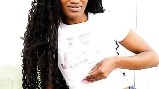 Ebony Trans Beauty Striptease & Solo Masturbation with Big Cock