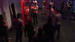 Randall O'Reilly Tied In Cage For Public Leather Gangbang Deepthroat