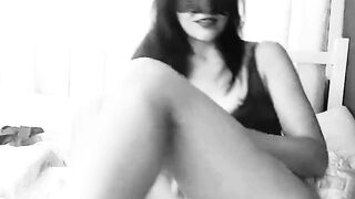 Black and White Solo Female Plays with a Huge Dildo