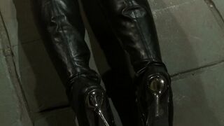 Dominatrix smoking candle punish blonde with sex toy and horsewhip
