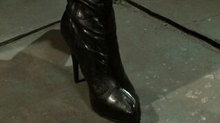 Dominatrix smoking candle punish blonde with sex toy and horsewhip