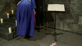 Dominatrix smoking candle punish blonde with sex toy and horsewhip