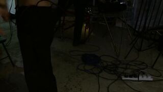 Bounded with ropes and blndfolded blonde inside three-way bag