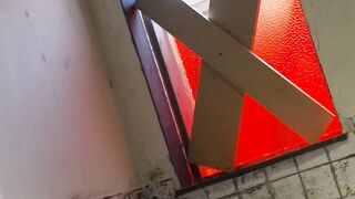 Bounded with ropes and blndfolded blonde inside three-way bag