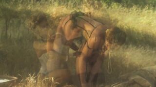 Sexual lesbians romance passionately into the wild