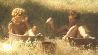 Sexual lesbians romance passionately into the wild