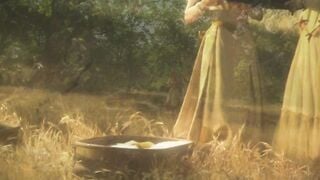 Sexual lesbians romance passionately into the wild